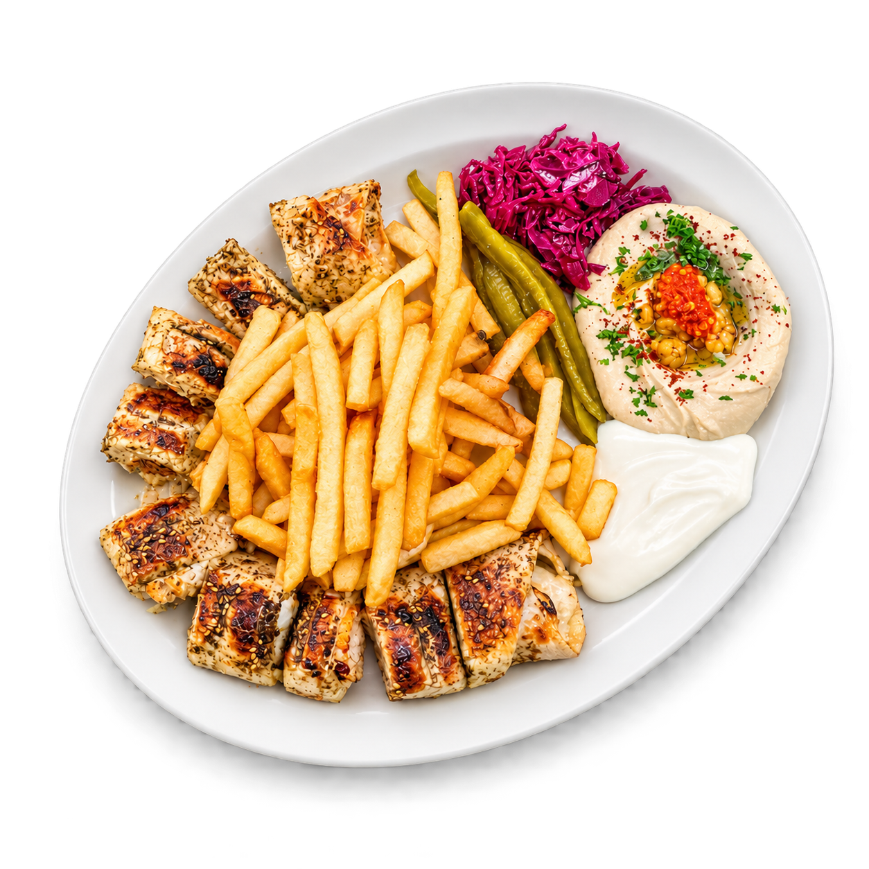 Jerusalem Delight chicken kebab wrap with coleslaw, garlic, pickles, olive oil and zaatar